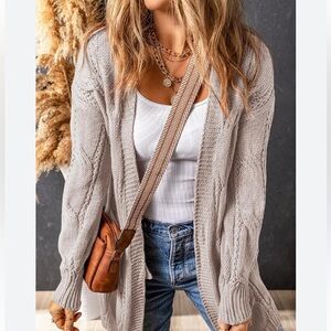 Express Women's oat color  Cable Knit Cardigan